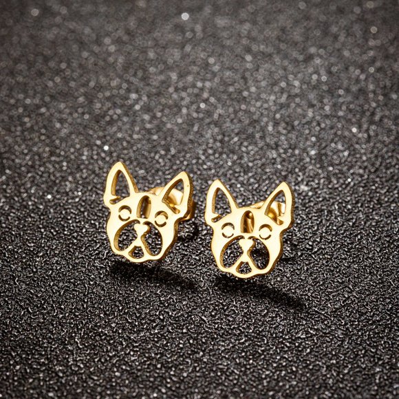 Mini Jewelry Dog Style Hollow Out Stainless Steel 18K Gold Plated Studs - Picture 4 of 5